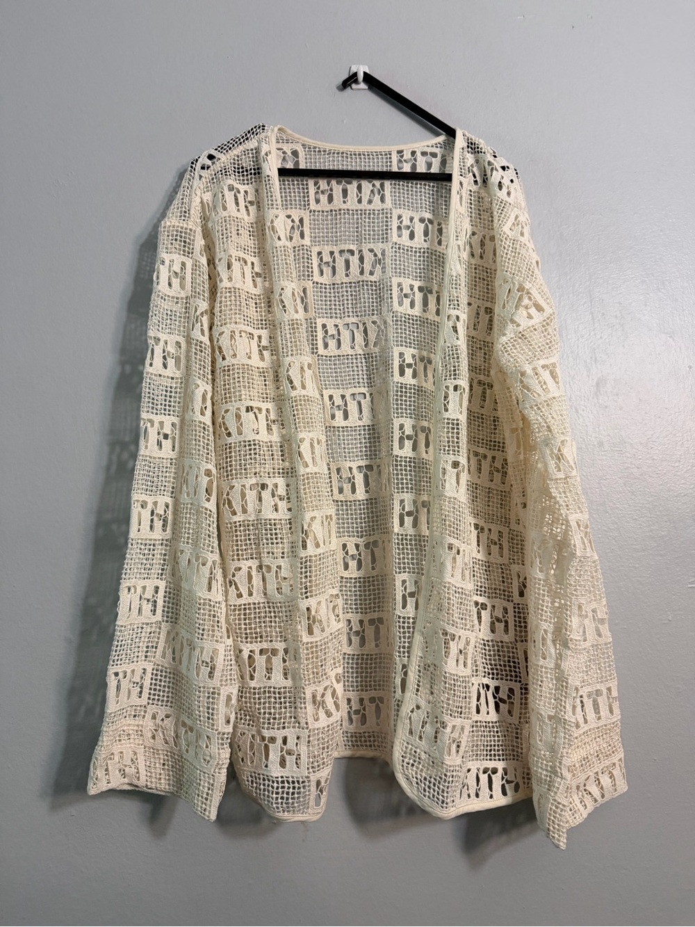 Kith Ethan Logo Lace Open Knit Cardigan In Off White